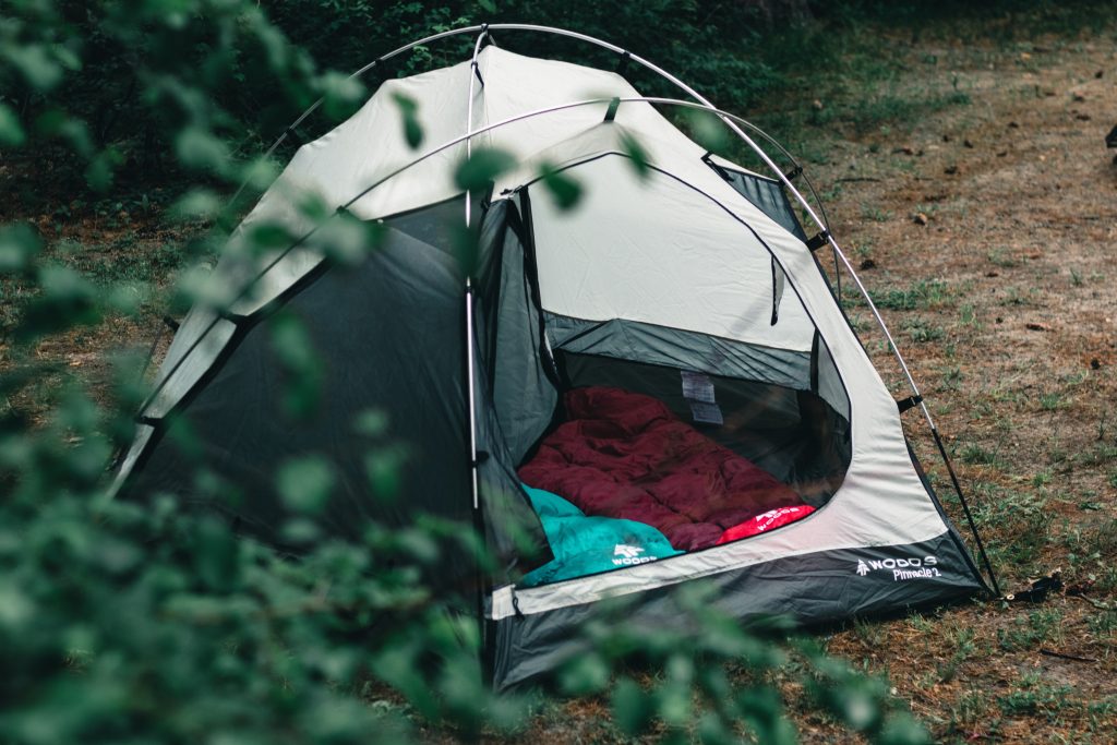 Camp tent with sleeping bags